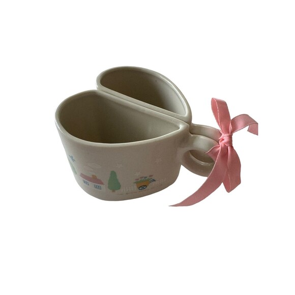 Vintage 1976 Sanrio Co LTD "Small People" Heart Halves Matching Mug Set 580 JCCP